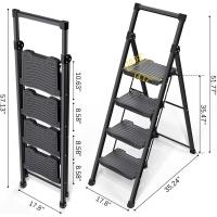 Plegable de 3 Peldaños Capacidad de 400 kg con Pedales Antideslizantes Anchos, Barandilla, Escalera de Tijera de Acero, Escalón Taburete para Hogar Cocina Oficina, Negro - details 12
