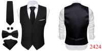 Chaleco de diseñador para hombre, chaleco de satén de seda Lisa verde oscuro, pajarita, pañuelo, traje Formal de boda para hombre, chaqueta sin mangas Barry Wang - details 59
