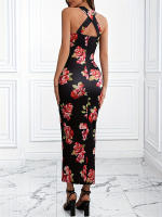 Vestido de alta gama vestido de chica caliente de punto elástico cuello cruzado espalda abierta aberturas cuello colgante vestido qipao - details 2