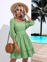 Vestido de mujer, elegante y de moda, vestido de cuello cuadrado con volantes, falda corta con cordones, nuevo verano - details 2
