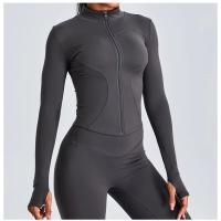 Top de Yoga de manga larga para mujer, chaqueta deportiva ajustada con cuello levantado para entrenamiento para correr, chaqueta deportiva para exteriores - details 9