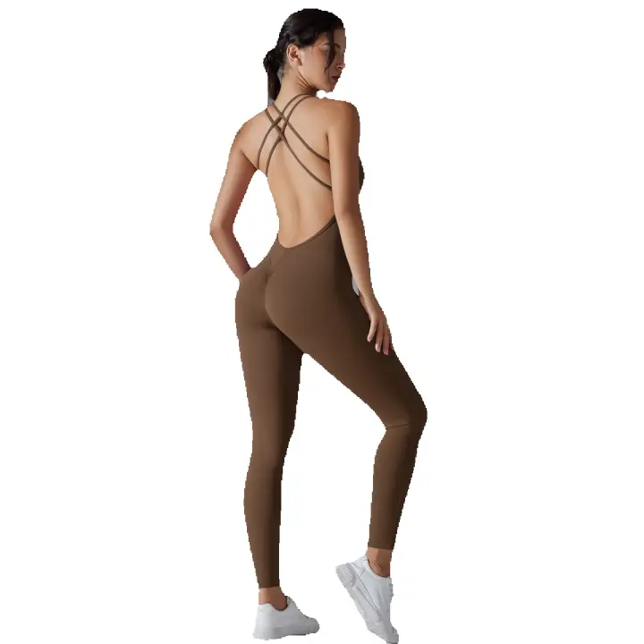 Hamidou-body de Yoga elástico, ropa de gimnasio, ropa deportiva de realce, mono de entrenamiento sin espalda, conjunto de Yoga de alta elasticidad para gimnasio - 1