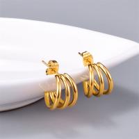 Pendientes redondos de acero inoxidable dorado para mujer, aro en capas punk - details 7