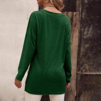 Camiseta de Manga Larga para Mujer Cuello en V Color Sólido Moda Coreana en Punto - details 11