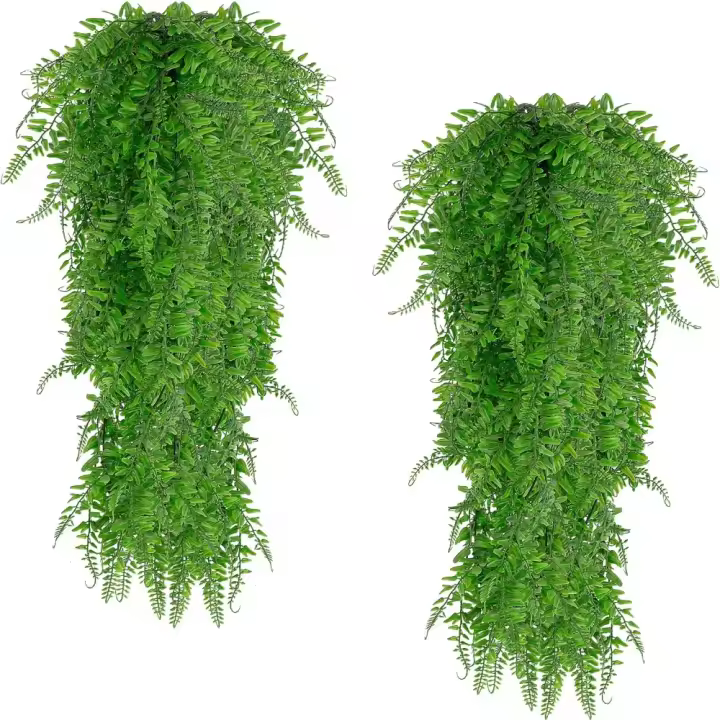 2 plantas colgantes artificiales de helecho, 80 cm, resistentes a los rayos UV, plantas artificiales de hiedra falsas, decoración para interiores y exteriores - 1