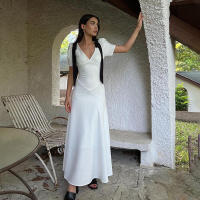 BUNO-Vestido largo con lazo para mujer, prenda de cintura alta, manga corta, elegante, ajustado, para fiesta - details 3