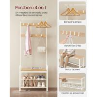 con Banco Recibidor 4 en 1 9 Ganchos Extraíbles Barra Superior para Pasillo 337 x 72 x 183 cm Morno Roble y Blanco HSR40W - details 5