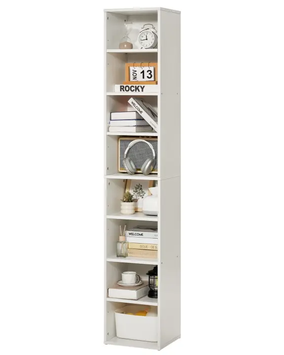 SucceBuy Estantería estrecha de 8 niveles - Librería abierta alta de madera de 71 pulgadas. Características Altura - Estante ajustable - 1