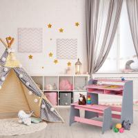 Mesa y Banco Infantil Ajustable en Altura 2 Compartimentos Escritorio de Fibra Rosa/Gris - details 1
