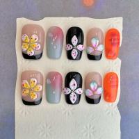 10 uñas adhesivas rosas y negras de vacaciones de bailarina hechas a mano, juego completo, uñas postizas - details 4