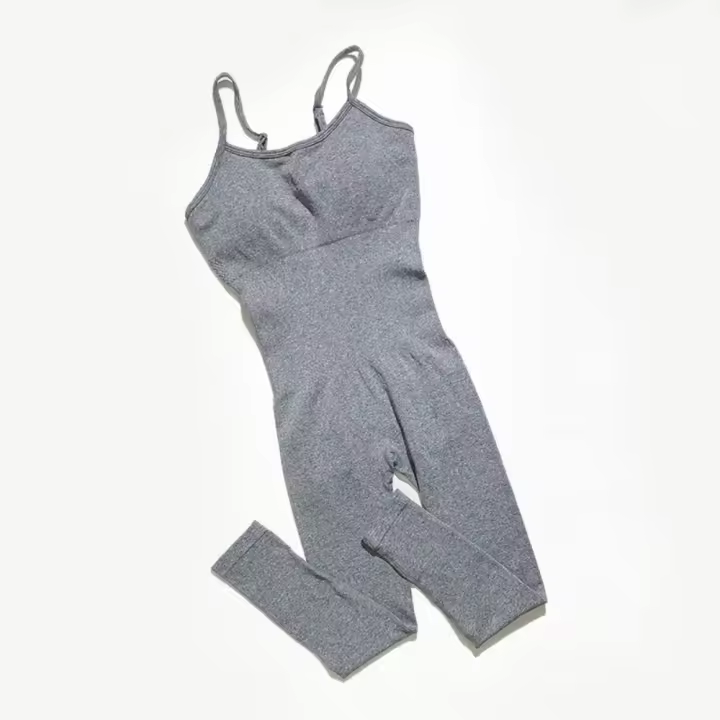 Mono de yoga sin costuras para mujer, tirantes finos, ocio, entrenamiento, gimnasio, leggings, sujetador acolchado, mono de una pieza. - 1