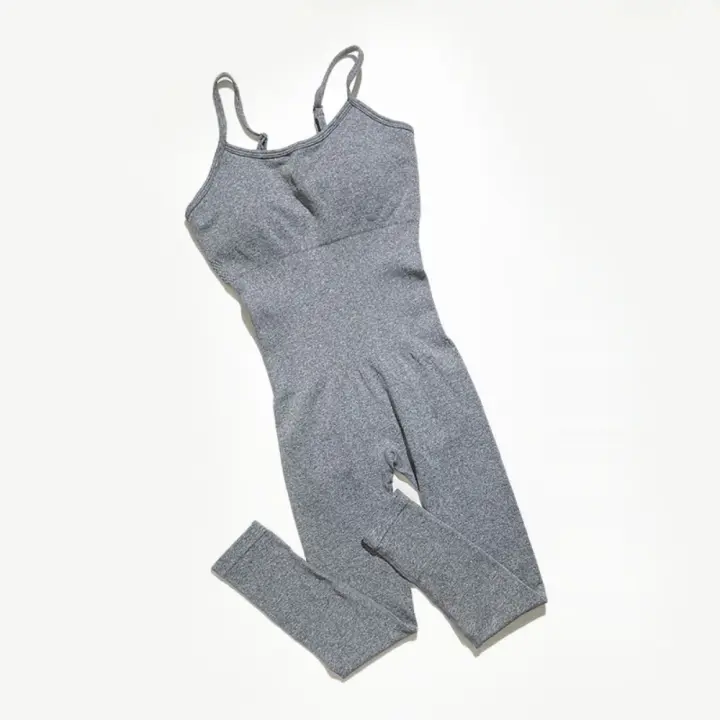 Mono de yoga sin costuras para mujer, tirantes finos, ocio, entrenamiento, gimnasio, leggings, sujetador acolchado, mono de una pieza. - 1