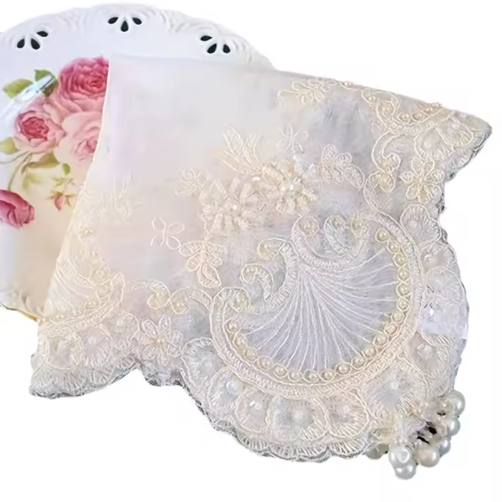Tapete Bordado Con Cuentas De Encaje, Tela Floral De Ganchillo Vintage, Alfombrilla De Mesa Antiescaldado, 1 unidad - 1