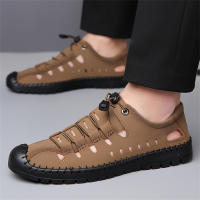 Sandalias para hombre, novedad de verano 2025, zapatos casuales de cuero hueco para hombre, zapatos antideslizantes con agujeros para conducir, sandalias de cuero de fondo suave para hombre - details 1