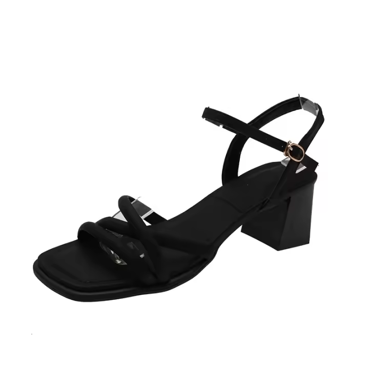 Sandalias de mujer 2025 nueva moda versátil suave retro tacón grueso antideslizante palabra con tacones altos - 1