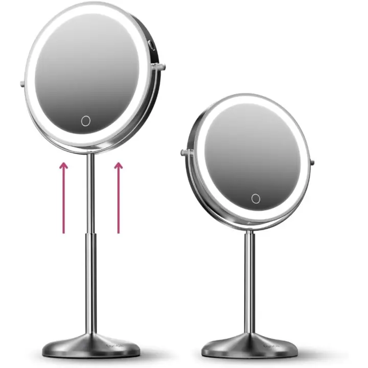 Fancii Maquillaje iluminado de 9 pulgadas, altura ajustable, aumento de 10X/1X, espejo de tocador LED recargable de doble cara con luz - 1