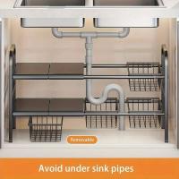 1 Juego de organizadores multiusos para cocina debajo del fregadero del baño-estante de almacenamiento organizador de estante de gabinete expandible - details 4