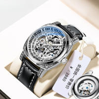 Reloj vintage tallado reloj mecánico hombre cuero genuino resistente al agua reloj calado - details 2