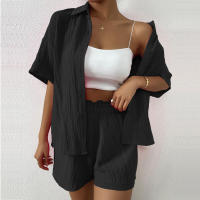 Conjunto de moda de verano para mujer: pantalones cortos, top de manga corta, cárdigan con botones, atuendo informal - details 2