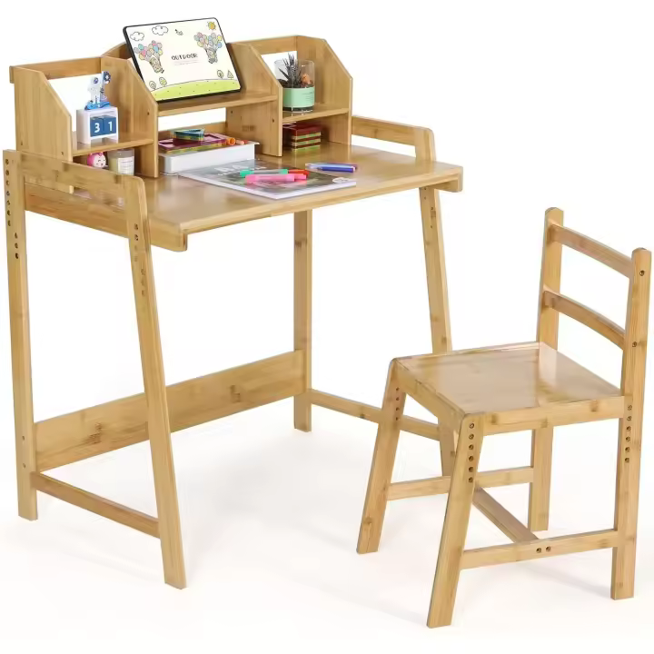 Escritorio con silla y estantería para niños, mesa de trabajo, mesa de aprendizaje, mesa de estudio y silla - 1