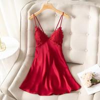 Camisón sexy con tirantes y espalda descubierta cruzada francesa para mujer, pijama de satén de seda bordado para mujer - details 3