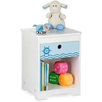 Mesita Infantil Marinero, Cajón, Compartimento, Mesilla Noche Dormitorio Niño, 41x32x31cm, Blanco y Azul, Tablero de Fibras, 41 x 32 x 31 cm Aprox - details 0