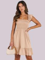 Vestido Mini de Verano Casual Boho para Mujer 2025 Cuello Cuadrado sin Mangas con Volantes de Cintura Swing A-e - details 1