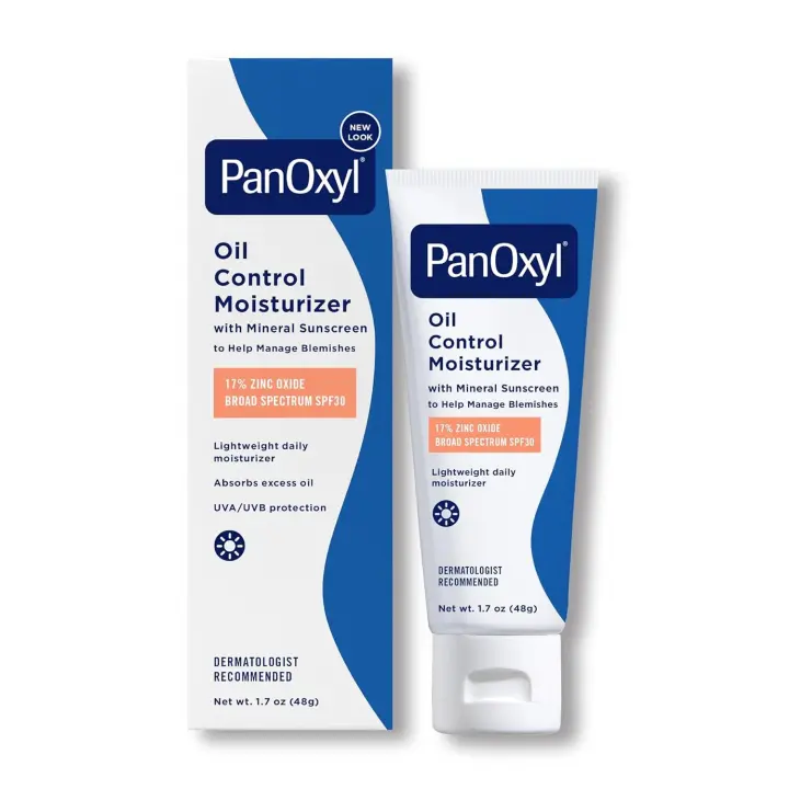 PanOxyl AM Control Moisturizer, NUEVA fórmula transparente, absorbe el exceso de aceite y reduce el brillo, con protector solar mineral para personas propensas al acné y - 1