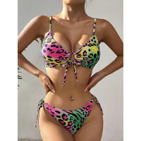 Traje de baño Bikini de dos piezas con estampado de leopardo colorido - details 2