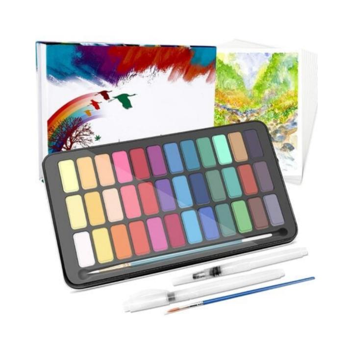 Set de Pintura al Agua de 50 Piezas Caja de Colores de 36 con Papeles Pinceles de Reservorio de Agua y Plumas de Acuarela Ideal para Dibujar y Bocetar Producto Normal