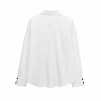 TRAFZA, camisas informales de otoño para mujer, blusa lisa de manga larga con cuello vuelto y lazo decorativo de un solo pecho, blusa de moda para mujer de 2 colores - details 5