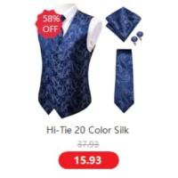 Chaleco de seda sólida para hombre, corbata de color champán, rosa, azul, verde, morado y rojo, gemelos de pañuelo, clips formales para boda y negocios - details 22