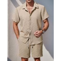 2025 Nuevo Traje Casual de Hombre Conjunto de Camisa de Manga Corta a Rayas y Pantalones Cortos - details 7