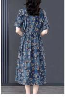 Elegante Vestido de Seda Hielo para Mujer Ajuste Suelto Largo Manga Larga Moda de Verano 2023 Estilo Floral Falda para Madre de Edad Media - details 10