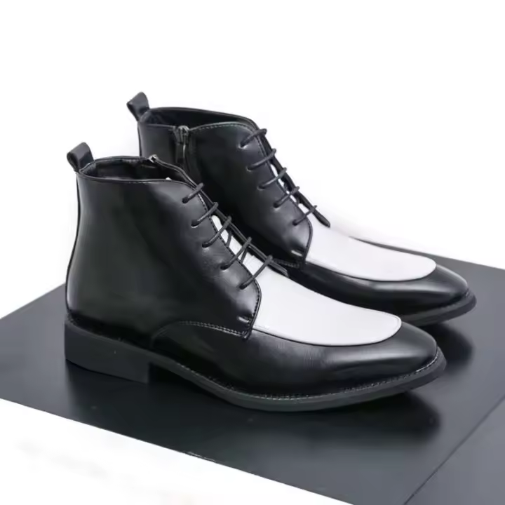 2023 nuevos zapatos de cuero antideslizantes con cordones altos de negocios a la moda para hombres - 1