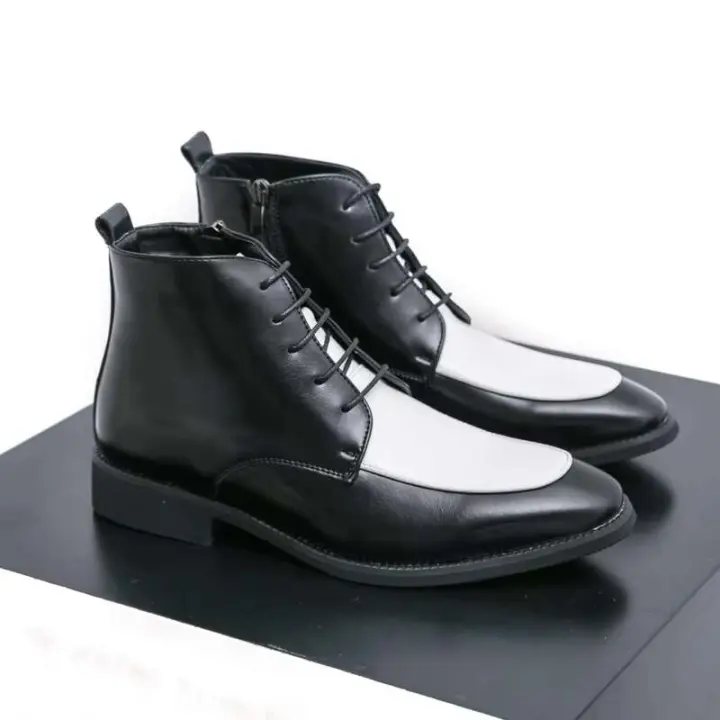 2023 nuevos zapatos de cuero antideslizantes con cordones altos de negocios a la moda para hombres - 1