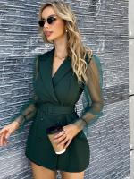 Elegante y elegante Vestido corto de malla para mujer, Blazer de doble botonadura, manga larga, estilo coreano - details 7