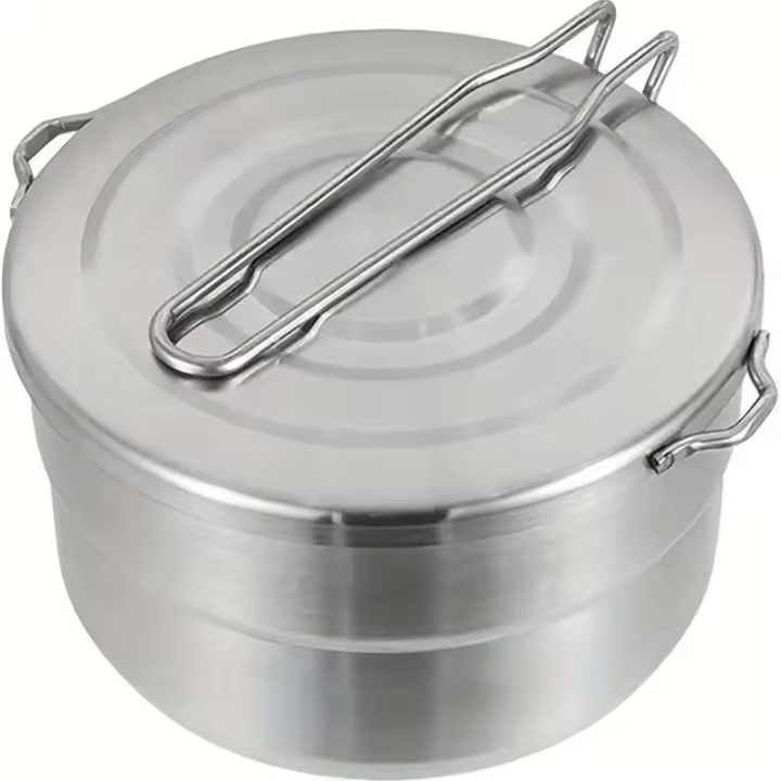 Olla de cocina de acero inoxidable para exteriores, con tapa y mango plegable, perfecta para acampar, hacer senderismo y hacer picnic, 1 ud. - 1