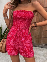 Monos de tubo sin mangas para mujer, Vestido corto con estampado rojo S, Verano - details 3
