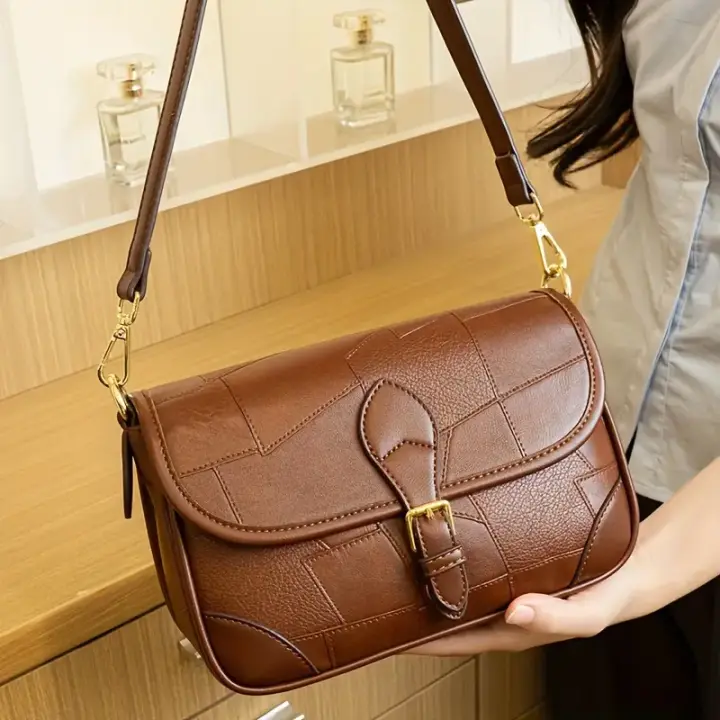 Bolso Cruzo Casual para Mujer Color Sólido, Cierre de Cremallera, Linedo de Poliéster, Detalle de Pintura de Borde, Bolso de Lujo Pequeño para Underarm - 1