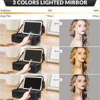 Gran necesidad de viaje con espejo LED iluminado, brillo ajustable, estuche de cosméticos profesional con soporte para brochas - details 3