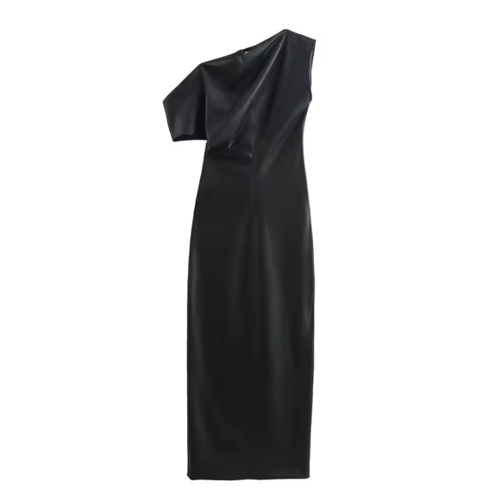 - Top de falda con cuello oblicuo de color sólido para mujer, informal, sin mangas, asimétrico, de verano 2025 - 1