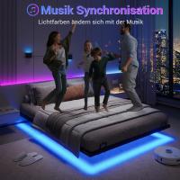 Estructura de cama con iluminación LED, somier de láminas de metal, marco flotante para adultos, resistente y estable, fácil de montar - details 4