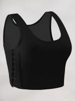 Sujetador deportivo de alto soporte para mujer, tejido de punto de poliéster de color liso, detalle de malla de contraste, sin relleno, ideal para yoga y gimnasio, estilo lencería de verano - details 13