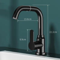 Grifo de fregadero de baño negro mate con caño giratorio de 360 °, mango único, orificio extendido con drenaje emergente de Metal - details 5