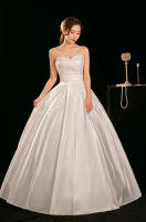 Vestido de novia de satén 2025, nuevo estilo, nupcial, pequeño, principal, francés, sin tirantes, de gama alta, hilo exterior blanco - details 2