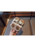 Sandalias de estilo bordado para niñas, zapatos de playa con punta abierta, informales, versátiles, planos de princesa con lazo, Verano - details 7