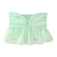 OUWU- Novedad De Verano Para Mujer, Top Sin Tirantes Plisado Bordado, Estilo Corto Reductor De Edad A La Moda Con Bordes Con Volantes - details 2