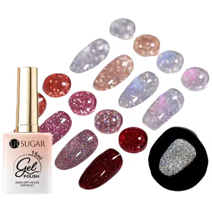 UR SUGAR Gel de Uñas Reflectante Plateado Efecto Brillante de Algodón UV Semi Permanente - 1