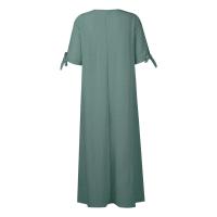 Elegante Vestido de Manga Corta con Cuello Redondo Color Sólido, Moda Casual con Bolsillos y Botones - details 15
